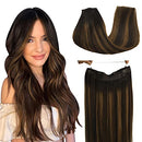 GOO GOO Human Hair Extensions Halo Hair Balayage Dark Brown to Chestnut Brown Straight 20 Inch 110g Natural Real Hair Extensions Hidden Crown Wire Extensions Invisible Hairpiece Transparent Fish Line GOO GOO Store
