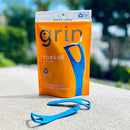 GRIN Tongue Cleaner, 32 Count, Disposable Tongue Cleaner, Hygienic Scraper, Recycled Plastic, Clean Tongue, Promote Fresh Breath, Includes Safe Fold- Back Tooth Pick (Pack of 3) Infinity Warehouse