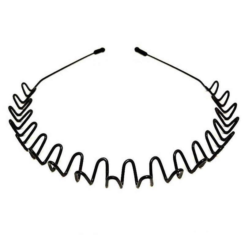 Metal Hair Bands for Men Women's Headbands Beauty Care, Unisex Black Wavy Spring Sports for Men's Hair Band Hoop Clips Women Accessories Simple Elastic Non Slip Wide Headwear Bandeau Outdoors (1 pack) Lofuanna