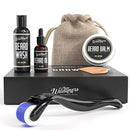 Beard Growth Kit - Complete Beard Grooming Kit for Men with Titanium Microneedle Beard Roller, Natural Beard Oil, Wash, Balm for Hair Growth & A Wooden Comb, Growth Guide, Travel Pouch, Gifts for Men WILDLINERS