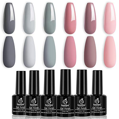 Beetles Bridesmaid Beauty Classic Gel Nail Polish Set - Nude Gray Pink 6 Colors Wedding Gel Polish Kit Popular Nail Art Design Soak Off LED Lamp Nail Polish Gel Manicure Kit New Year Holiday Gifts Set beetles Gel Polish