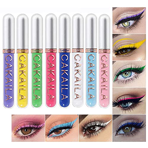 8 Pcs Colored Liquid Eyeliner Colorful Set Delineadores De Colores Para Ojos Delineador White Blue Purple Eyeliner Liquid For Party Festival Waterproof Long Lasting Quick Dry Eyes Makeup Kit BINGBRUSH