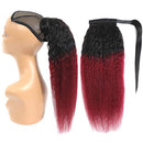 Feelgrace 100% Brazilian Human Hair Extension Wrap Around Kinky Straight Ponytail Hairpiece Ombre Burgundy Magic Paste 3C Yaki Straight Pony Tail Clip In Hairpiece 18 Inches Feelgrace
