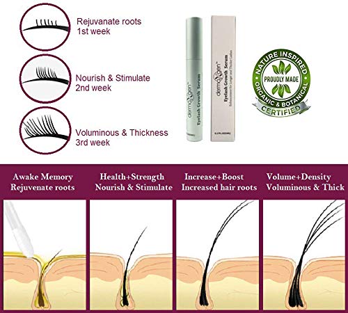 Dermaxgen Eyelash Growth Serum- Pure Organic - Enhancement For Longer, Fuller & Thicker Lashes and Eyebrows 3.5ML / FL OZ. DERMAXGEN