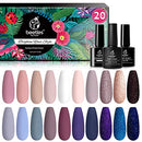 Beetles 20Pcs Gel Nail Polish Kit, with Glossy & Matte Top Coat and Base Coat- Girls Night Collection Popular White Nude Gray Glitters Soak Off Gel Polish Gift for Girls Women beetles Gel Polish