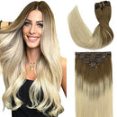 GOO GOO Human Hair Extensions Clip in Ombre Ash Brown to Platinum Blonde 120g 7pcs 18 Inch Straight Real Clip in Hair Extensions Thick Hair Weft Natural Remy Hair Extensions for Women GOO GOO Store