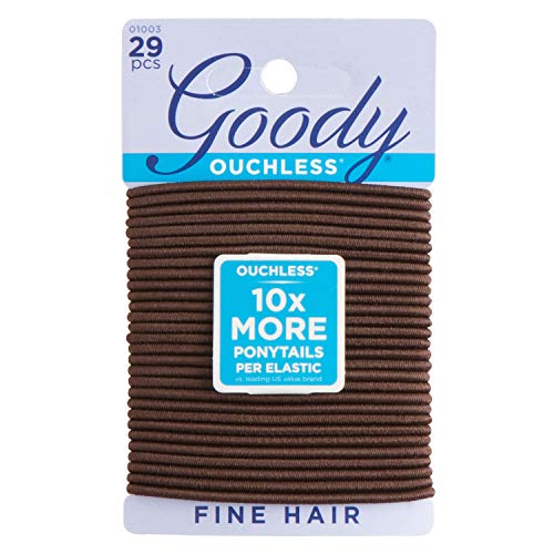 Goody Ouchless Elastic Hair Tie - 29 Count, Brown - 2MM for Fine to Medium Hair - Pain-Free Hair Accessories for Men, Women, Boys, and Girls - for Long Lasting Braids, Ponytails GOODY