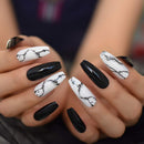 CoolNail 28pcs Glossy Ballerina Coffin Long Fake Nail White Black Gradient Marble Black Pre Design Full Cover Press on False Nail Art Tips Coolnail