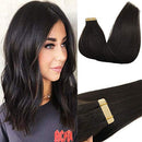 GOO GOO Tape in Hair Extensions Natural Black Real Remy Hair Extensions Seamless Straight Human Hair Extensions 20pcs 50g 14inch, Natural black