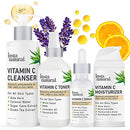Vitamin C Skin Care Collection - Facial Cleanser, Face Toner with Witch Hazel, Vitamin C Serum plus Hyaluronic Acid & Facial Moisturizer with Jojoba Oil Anti aging, Clear Skin, Brightening Routine InstaNatural