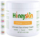 Manuka Honey Cream Face Moisturizer and Body Lotion - Eczema Honey Organic Moisturizing Cream - Dry Itchy Sensitive Skin - Face Lotion for Redness Eczema and Rosacea - Orange Vanilla Scent (4oz) Honeyskin