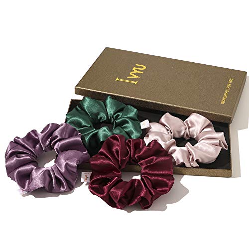 Scrunchies Hair Ties Silk Scrunchie for Girls Women Cute Hairties For Thick Curl Fine Hair No Crease Hair Accessories Soft Ropes Ponytail Holder No Hurt Your Hair (Burgundy Purple Pink Green) Ivyu