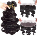 QTHAIR 12A Grade Brazilian Body Wave Bundles with Frontal (16 "18" 18"+14")13x4 Ear To Ear with Baby Hair 100% Unprocessed Virgin Brazilian Human Hair Weave QTHAIR