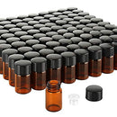 Teenitor 100 Packs 2 ML (5/8 Dram) Essential Oil Bottles, Small Sample Amber Glass Jars With Orifice Reducers And Black Caps For Oil Blends, Perfumes, Lab Chemicals Teenitor