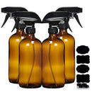 Clear Glass Spray Bottles For Cleaning Solutions (4 Pack) - 16 Ounce, Refillable Sprayer for Essential Oil, Water, Kitchen, Hair. Durable Black Trigger Sprayer w/Mist and Stream Settings (Clear) Homeries
