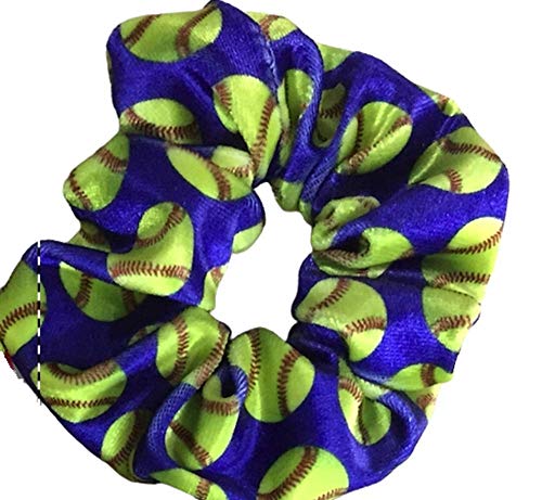 Softball Scrunchie, Softball Hair Accessories, Girls Softball Premium Velvet Scrunchie, Gift for Softball Player and Softball Teams (Blue) Infinity Collection