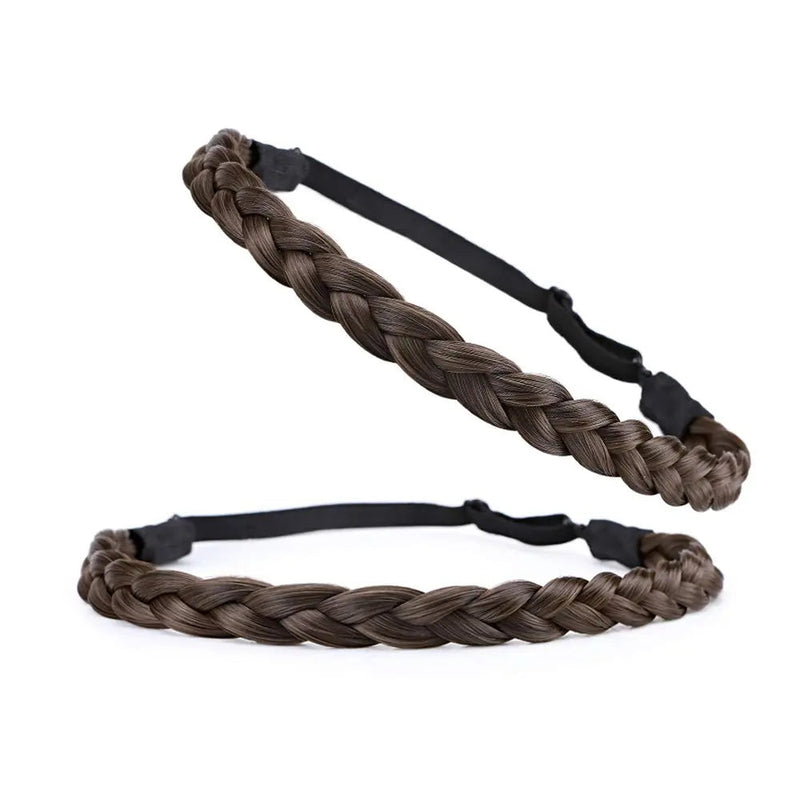 Hairro Synthetic Braided Hair Headbands Slim Three-strand Braid Plaited Hairpiece Elastic Stretch Fake Braid Hair Band for Women and Girls Fashionable Beauty Hair Accessory 9/10 Brown Hairro