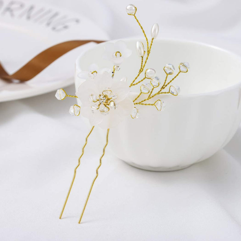 Yean Bride Flower Wedding Hair Pins Gold Pearls Bridal Hair Piece Crystals Hair Accessories for Women and Girls Pack of 2 Yean
