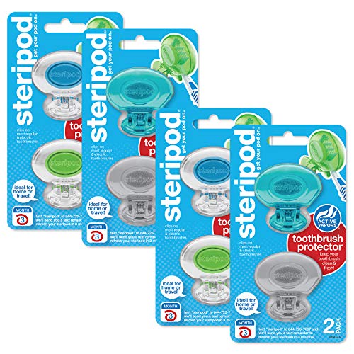 Steripod Clip-On Toothbrush Protector, Multicolor, 8 Count Steripod