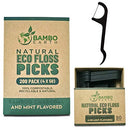 Natural Dental Floss Picks - Eco Friendly Cruelty Free & Vegan Tooth Flossers Pick Set with Biodegradable and Compostable BPA Free Handle & Zero Waste Packaging - 200 Pack (Bamboo Charcoal Flavored) BAMBOEARTH