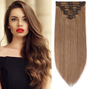 S-noilite Clip in Human Hair Extensions 100% Real Remy Thick True Double Weft Full Head 8 Pieces 18 clips Straight silky (14 inch - 120g,Dark Blonde (