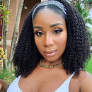 Eooma Curly Headband Wig Human Hair Wigs for Black Women (14 inch) Brazilian Curly None Lace Front Wigs Human Hair Scarf No Gel Gluelees Remy Hair Headband Wig Eooma