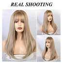 Esmee 24Inch Charming Wig Light Gold Long Wigs for Women Middle Parting Natural Straight Heat Resistant Synthetic Wigs for White Women with Bangs Esmee Store