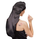 Sent Hair Extra Long Satin Hair Bonnet for Women Double Layer Night Sleeping Cap for Braids,Curly,Long Hair- Soft Elastic Band,Black(Color Fixed) sent hair