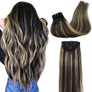 GOO GOO Remy Human Hair Extensions Clip in Balayage Natural Black to Light Blonde 14 inch 7pcs 120g Real Hair Extensions Clip in Natural Hair Extensions Silky Straight GOO GOO Store