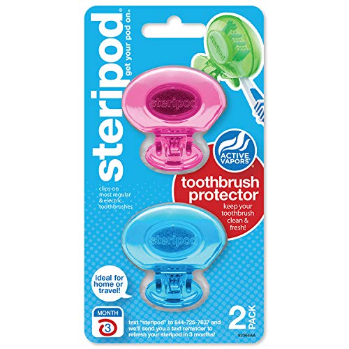Steripod Clip-On Toothbrush Protector, Keeps Toothbrush Fresh and Clean, Fits Most Manual and Electric Toothbrushes, Pink and Blue, 2 Count Steripod