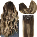 GOO GOO Hair Extensions Clip in Human Hair Balayage Chocolate Brown to Honey Blonde 14 Inch 120g 7pcs Remy Clip in Hair Extensions Real Natural Hair Straight Thick Hair GOO GOO