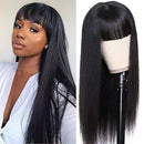 Subella 9A Straight Human Hair Wigs with Bangs 150% Density Glueless Brazilian Machine Made None Lace Front Wigs for Black Women Natural Color (20inch, straight wig with bangs) Subella