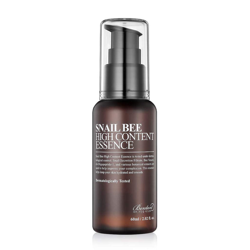 BENTON Snail Bee High Content Essence 60ml (2.02 fl. oz.) - Snail Secretion Filtrate & Bee Venom Contained Moisturizing Gel for Oily, Combination, Acne-Prone Skin, Dermatologically Tested BENTON