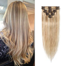 Clip in Remy Hair Extensions Human Hair for Women 20 inch Seamless Clip on Real Hair Highlighted Blonde Skin Weft Clip ins Thin 8pcs Standard Weft Long Straight Hairpieces for Full Head