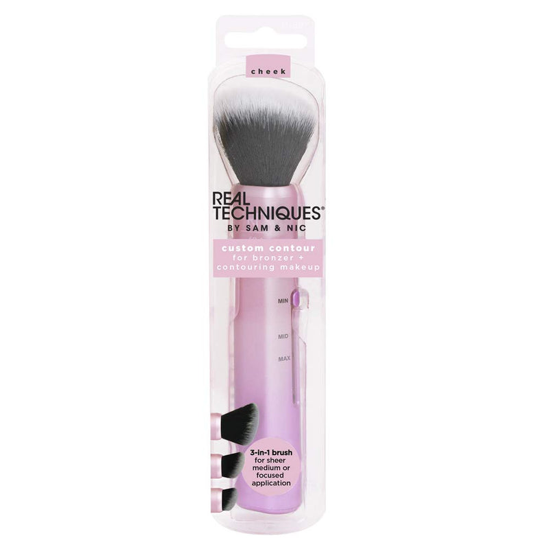 Real Techniques Custom Contour 3-in-1 Brush, Custom Slide For Bronzer and Contour, 3 Settings For Sheer, Medium, or Focused Application, Travel Friendly, For On-The-Go, 1 Count Real Techniques
