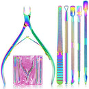 EAONE Cuticle Nipper and Pusher Set Nail Nippers Stainless Steel Cuticle Trimmer Cutter Dead Skin Remover for Women Girls Toenails and Fingernails Care, 6 Pieces, Colorful EAONE