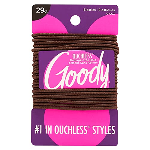 Goody Ouchless Elastic Hair Tie - 29 Count, Brown - 2MM for Fine to Medium Hair - Pain-Free Hair Accessories for Men, Women, Boys, and Girls - for Long Lasting Braids, Ponytails GOODY