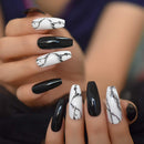 CoolNail 28pcs Glossy Ballerina Coffin Long Fake Nail White Black Gradient Marble Black Pre Design Full Cover Press on False Nail Art Tips Coolnail