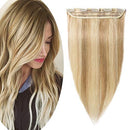 100% Real Hair Extensions Clip in Remy Human Hair Highlight 24 Inch 60g Thin One-piece 5 Clips Long Straight Hair Extensions for Women Wide Weft Silky Balayage
