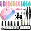 Modelones Gel Nail Polish Kit with U V Light 48W LED Nail Lamp Pastel Summer Gel Nail Kit Soak Off Gel Polish with Top and Base Coat French Manicure for Starters DIY Home Gifts for Women modelones