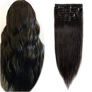 Hairro Clip in Hair Extensions 100% Human Hair Thin Natural Black 24 Inch Long Straight Human Hair Clip on Hairpieces 80g Machine Weft 8pcs 18 Clips for Women