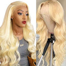613 Blonde Lace Front Wig Human Hair Pre Plucked Bleached Knots 13x4 16" Brazilian Body Wave Lace Frontal Wig with Baby Hair 150% Density Light Blonde Human Hair Wigs for Black Women A8