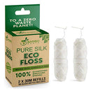 Biodegradable Mint Dental Tooth Lace Floss - 2X Refillable Flossers - 100% Organic Natural and Compostable Teeth Silk Spool - Waxed with Candelilla Wax & Eco-Friendly Zero Waste Packaging BAMBOEARTH