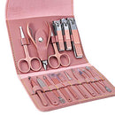 Leipple Manicure Set Professional Nail Clipper Kit Pedicure Kit - 16 pcs Stainless Steel Grooming Kit - Nail Care Tools with Luxurious Leather Travel Case (Pink) Leipple