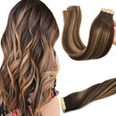GOO GOO 20pcs 50g Tape in Hair Extensions Human Hair Chocolate Brown to Caramel Blonde Remy Human Hair Extensions Balayage Tape in Real Hair Extensions 22 inch GOO GOO