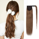 Ponytail Extensions Wrap Around Clip in Human Hair Ponytail Remy Human Hair Pony Tails Hairpiece Long Straight Comb Binding One Piece for Women Girl 16 inch Light Brown