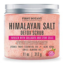 Himalayan Salt Body Scrub with Collagen and Stem Cells - Natural Exfoliating Salt Scrub & Body and Face Souffle helps with Moisturizing Skin, Acne, Cellulite, Dead Skin Scars, Wrinkles (11 oz) First Botany