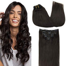 GOO GOO Human Hair Extensions Clip in Dark Brown 16 Inch 120g 7pcs Remy Clip in Hair Extensions Straight Real Natural Hair GOO GOO