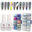 SXC G-17 Nail Foil Glue Gel with Foil Stickers Set Nail Transfer Tips Manicure Art DIY 2X 15ML, 20PCS Stickers, UV LED Lamp Required(Holo Series) SXC