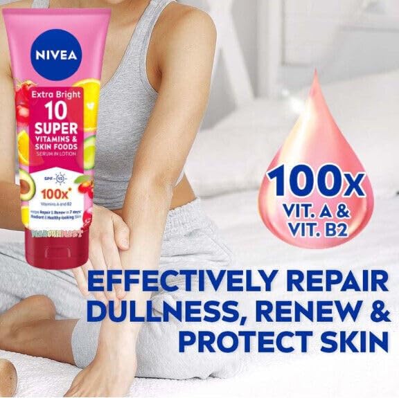NIVEA Extra Bright 10 Super Vitamins & Skin Foods Body Serum Lotion, Size 320ml, 10.82 Oz (Pack Of 1) - Infinity Warehouse